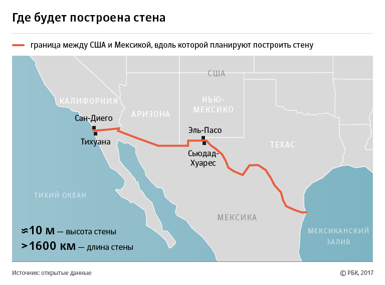 Карта границы сша и мексики