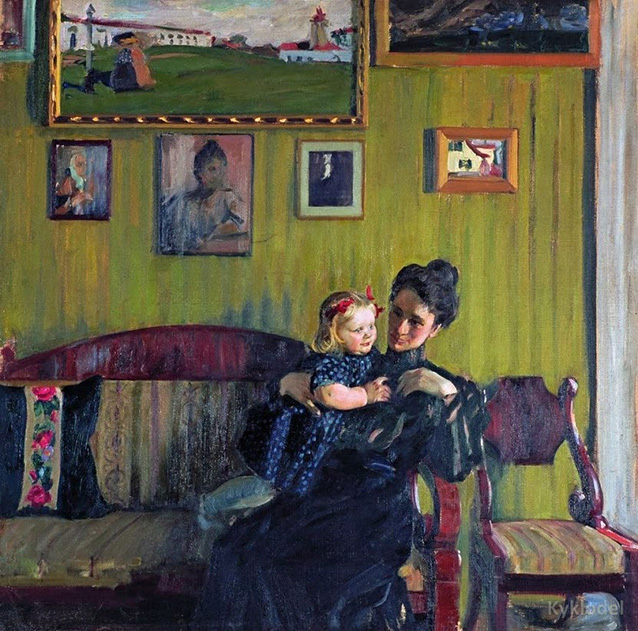 Б. М. Кустодиев &laquo;Портрет жены с дочерью Ириной&raquo;