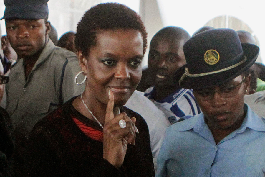 В августе 2017 года против жены президента Зимбабве было возбуждено дело за нападение на 20-летнюю модель Габриэлу Энджелс в одном из отелей Йоханнесбурга. Полиция ЮАР сообщила, что Грейс Мугабе ударила девушку и разбила ей лоб. Причины случившегося неизвестны. В момент нападения ​первая леди Зимбабве находилась в ЮАР с частным визитом, что лишало ее дипломатической неприкосновенности. В полицию Мугабе явилась с повинной.

В 2009 году Грейс Мугабе напала на журналиста британской газеты The Times, но, воспользовавшись дипломатической неприкосновенностью, избежала наказания.
