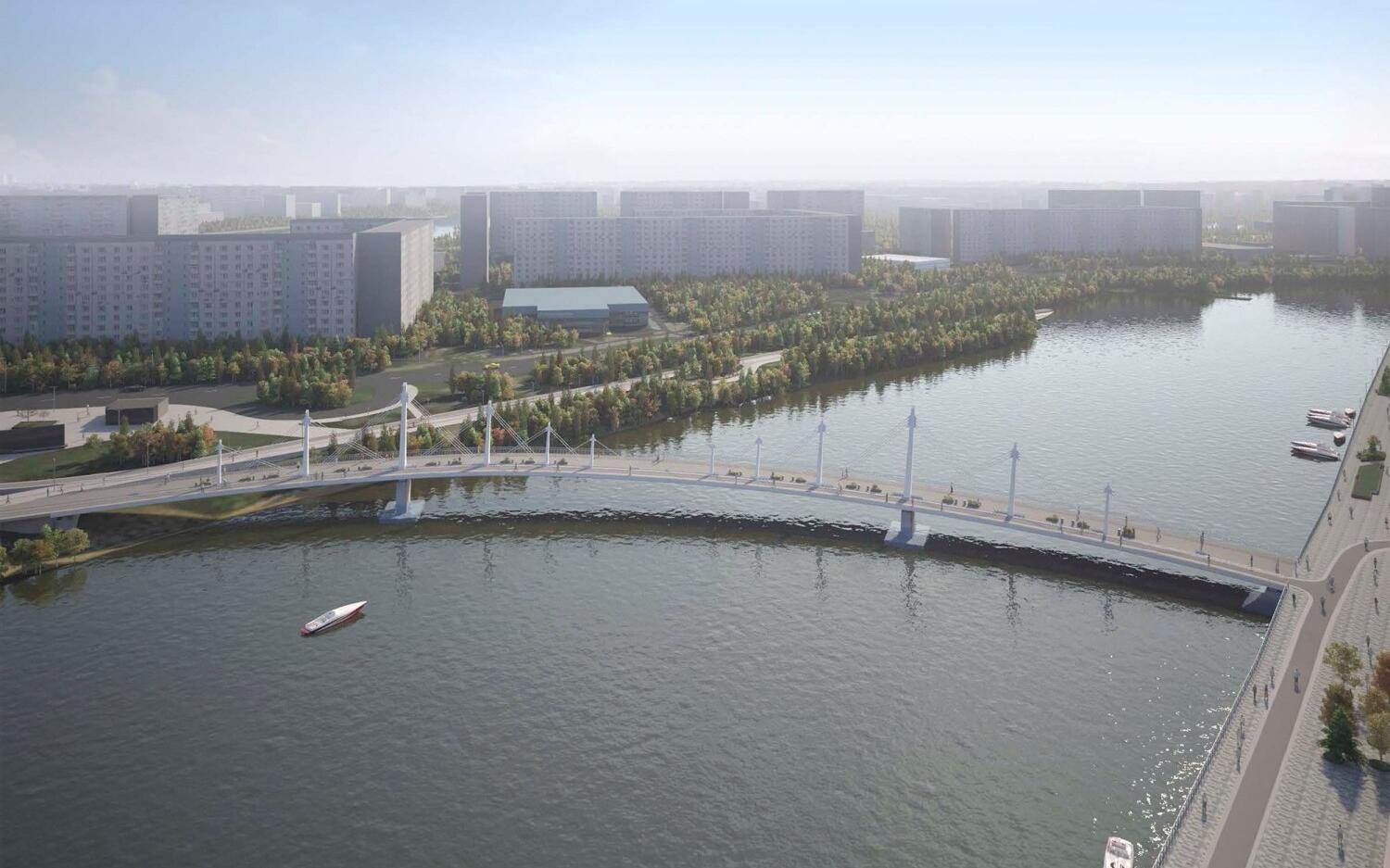 Проект предусматривает строительство пешеходного моста через Москву-реку длиной 220 м