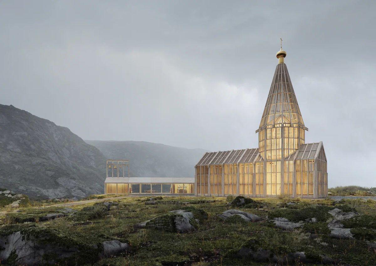 Проект вдохновлен обликом утраченного в 2018 году храма Успения Пресвятой Богородицы в Карелии