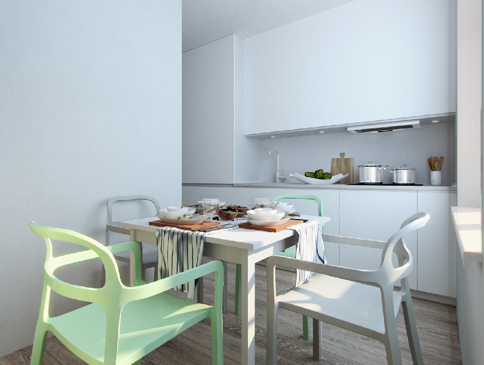 Для того чтобы зрительно увеличить пространство, дизайнер объединила кухню с гостиной