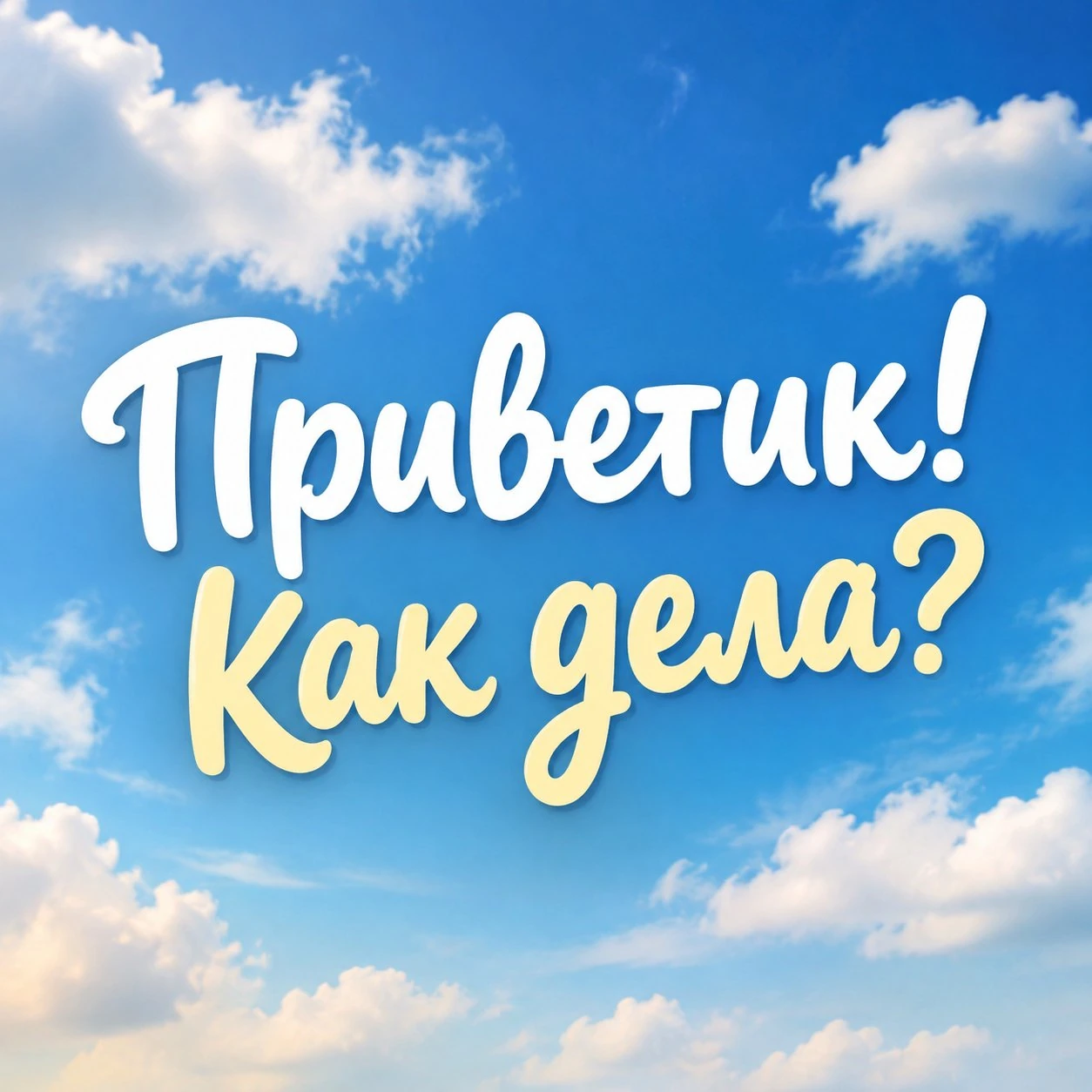 Открытка с надписью «Приветик! Как дела?»