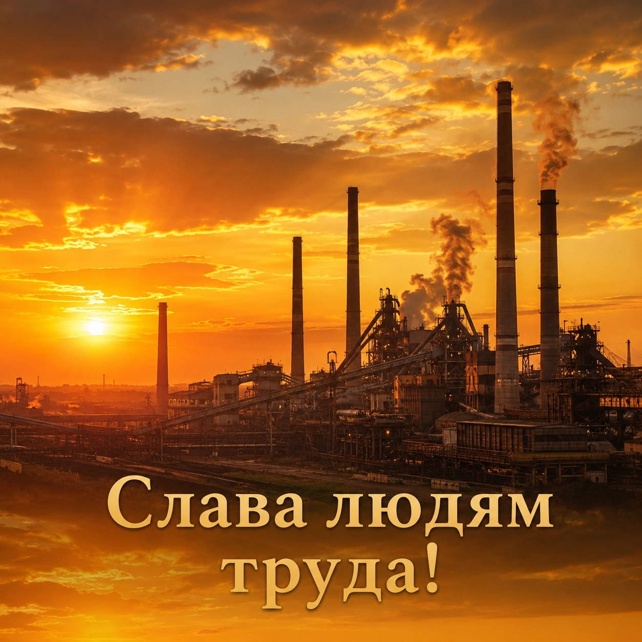Открытка ко Дню металлурга с надписью «Слава людям труда!»