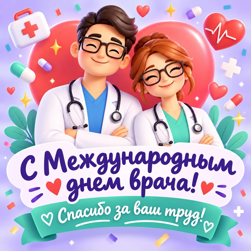 Милая поздравительная открытка к Международному дню врача