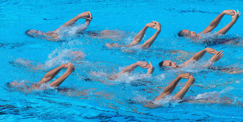Выступление сборной России по синхронному плаванию в произвольной программе соревнований групп на чемпионате мира 2017 года по водным видам спорта в Будапеште
