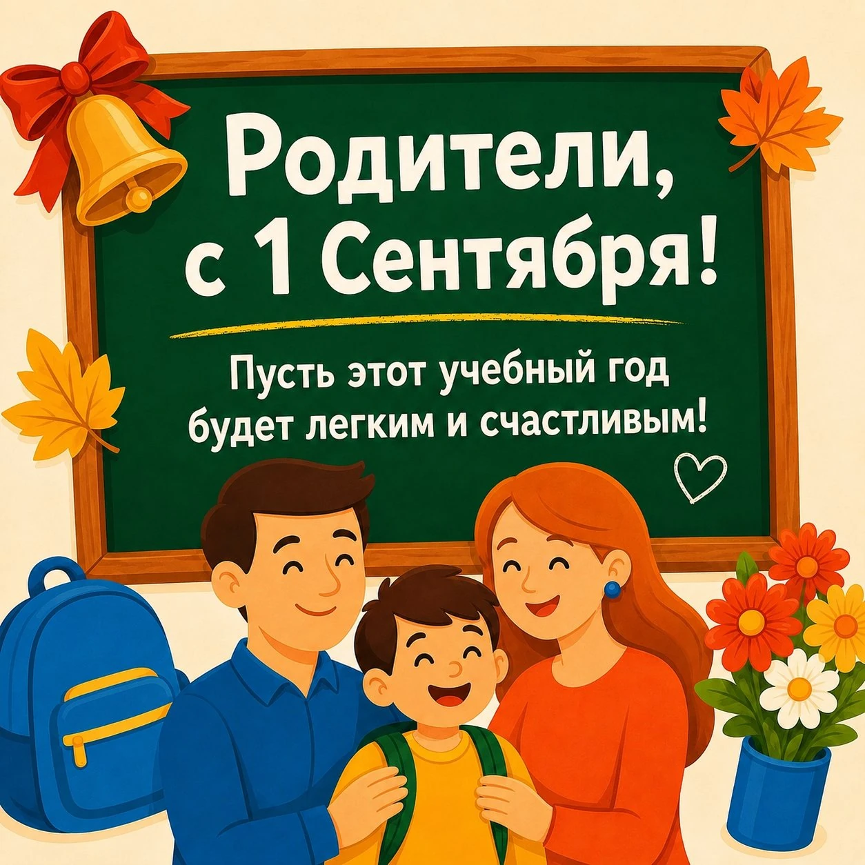 Открытка с 1 сентября родителям с пожеланием счастливого учебного года