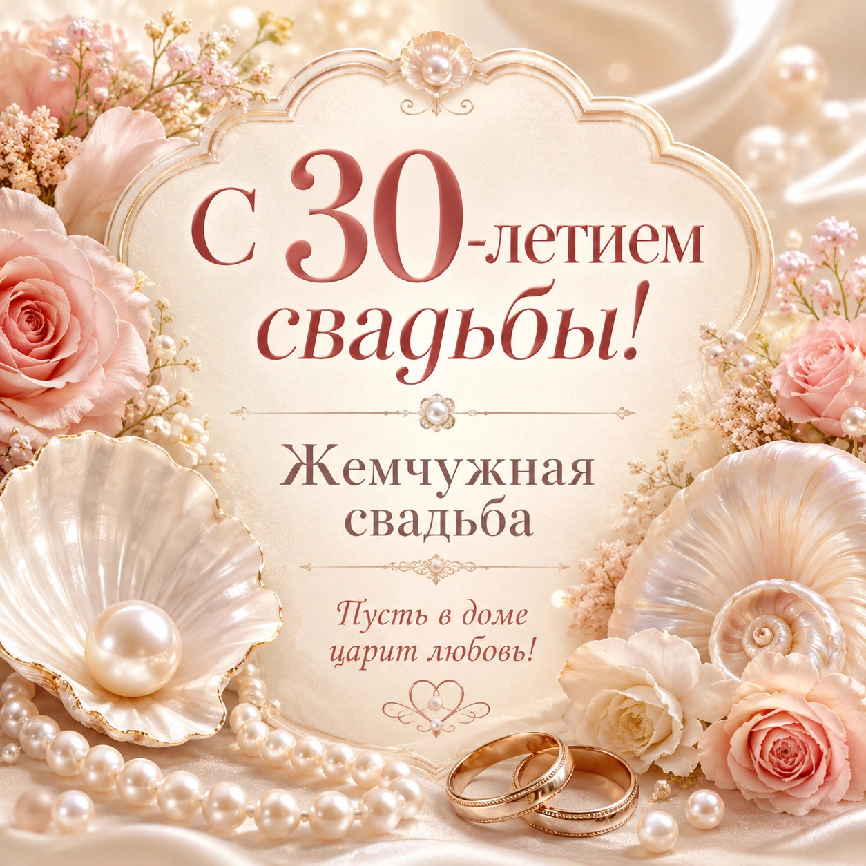 Открытка с 30-летием свадьбы родителям с пожеланием «Пусть в доме царит любовь!»