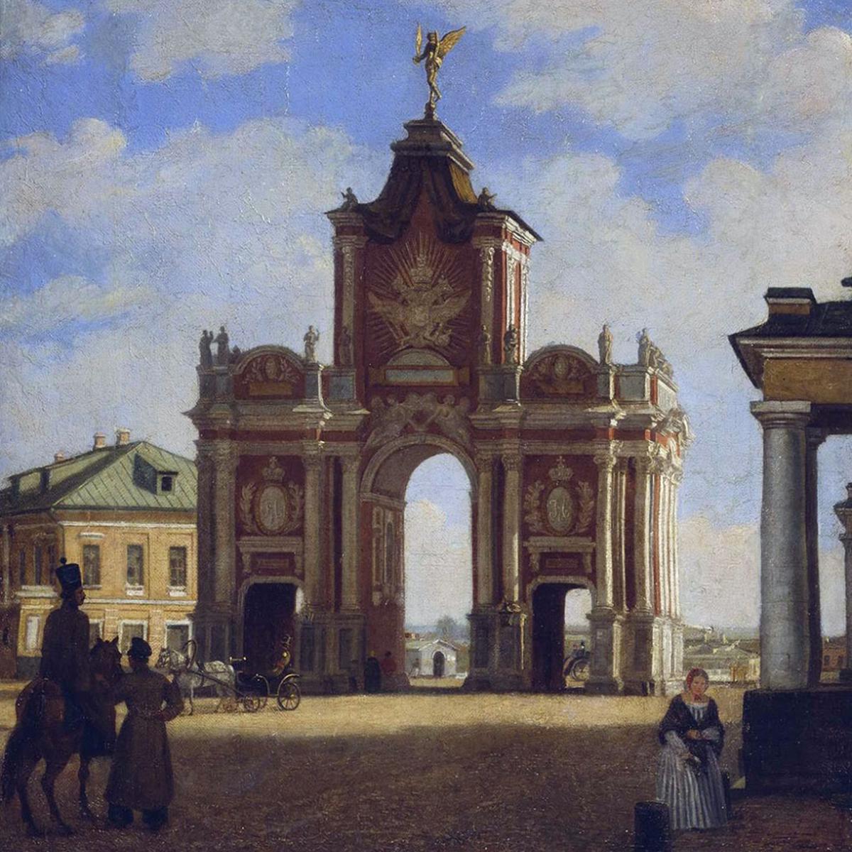 Картина &laquo;Площадь Красных ворот&raquo;, художник Бодри Карл. 1840 год