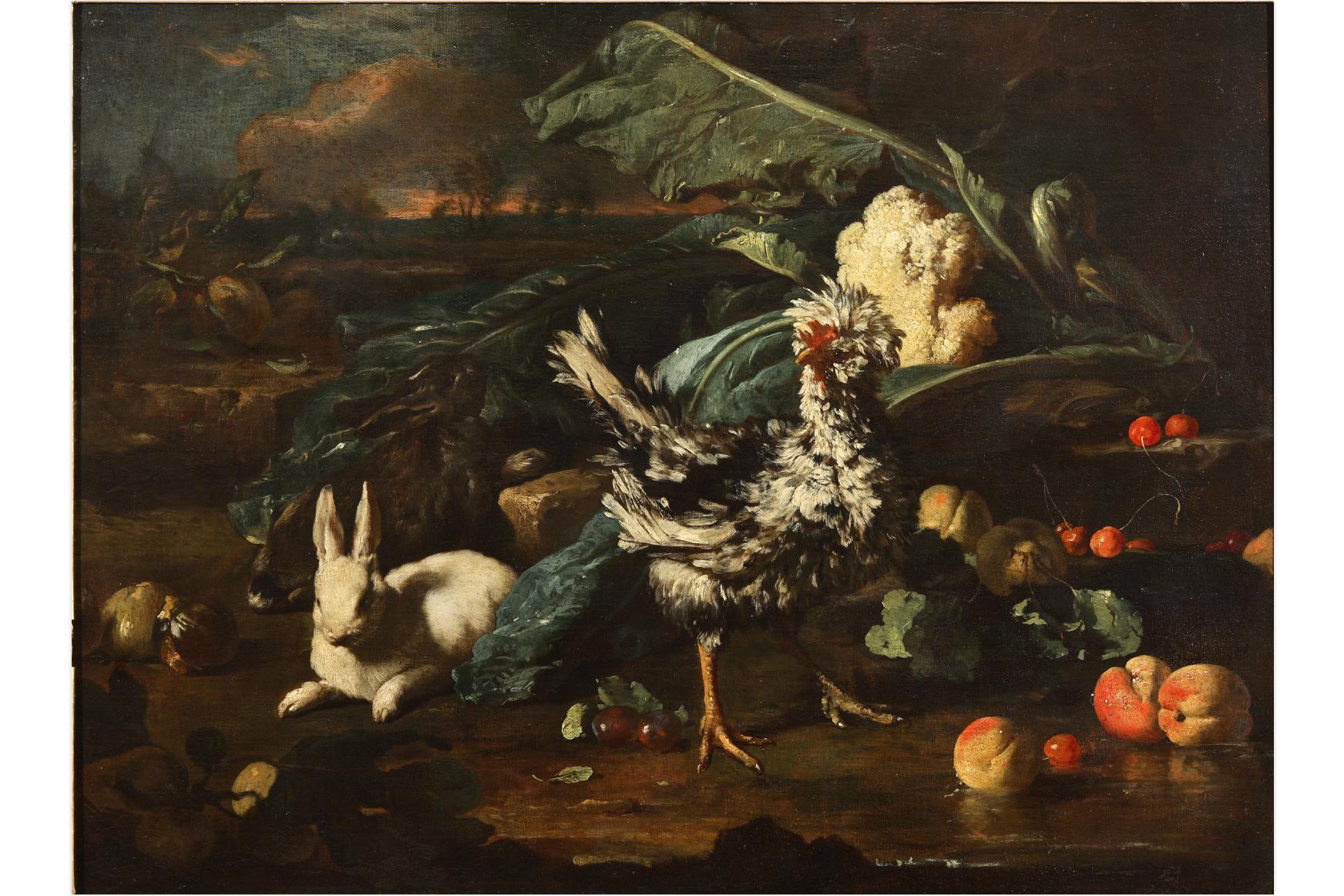 Франц Вернер Тамм,&nbsp;натюрморт с кроликами и курицей. Германия/Италия, 1685&ndash;1695