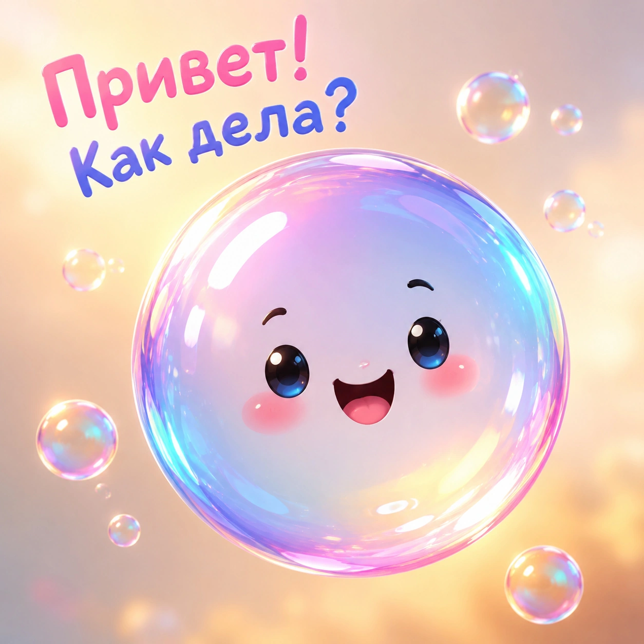 Веселая открытка с вопросом «Как дела?» и мыльным пузырем