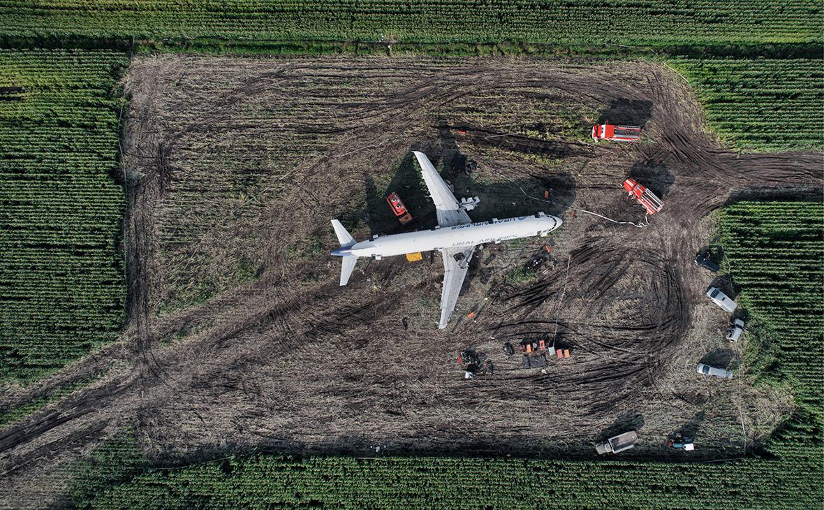Демонтаж самолёта Airbus A321 авиакомпании «Уральские авиалинии», Московская область, 21 августа 2019 г.