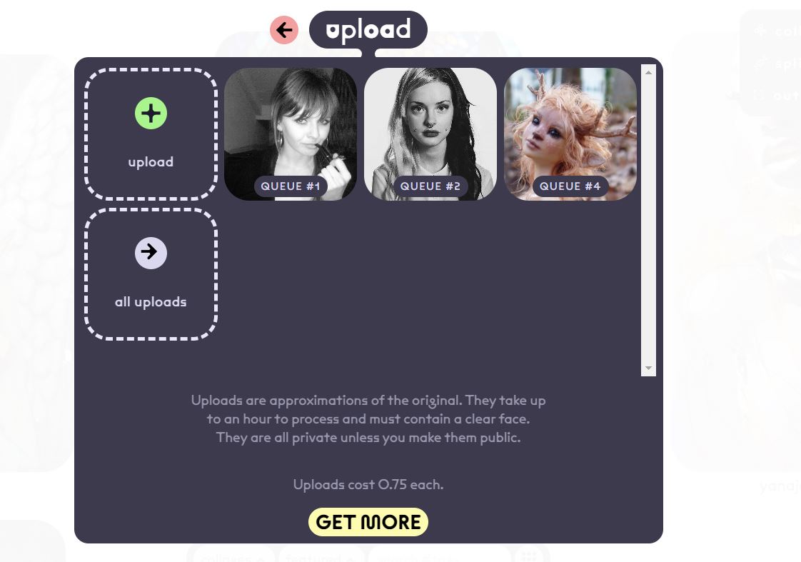 Страница выбора изображений для загрузки