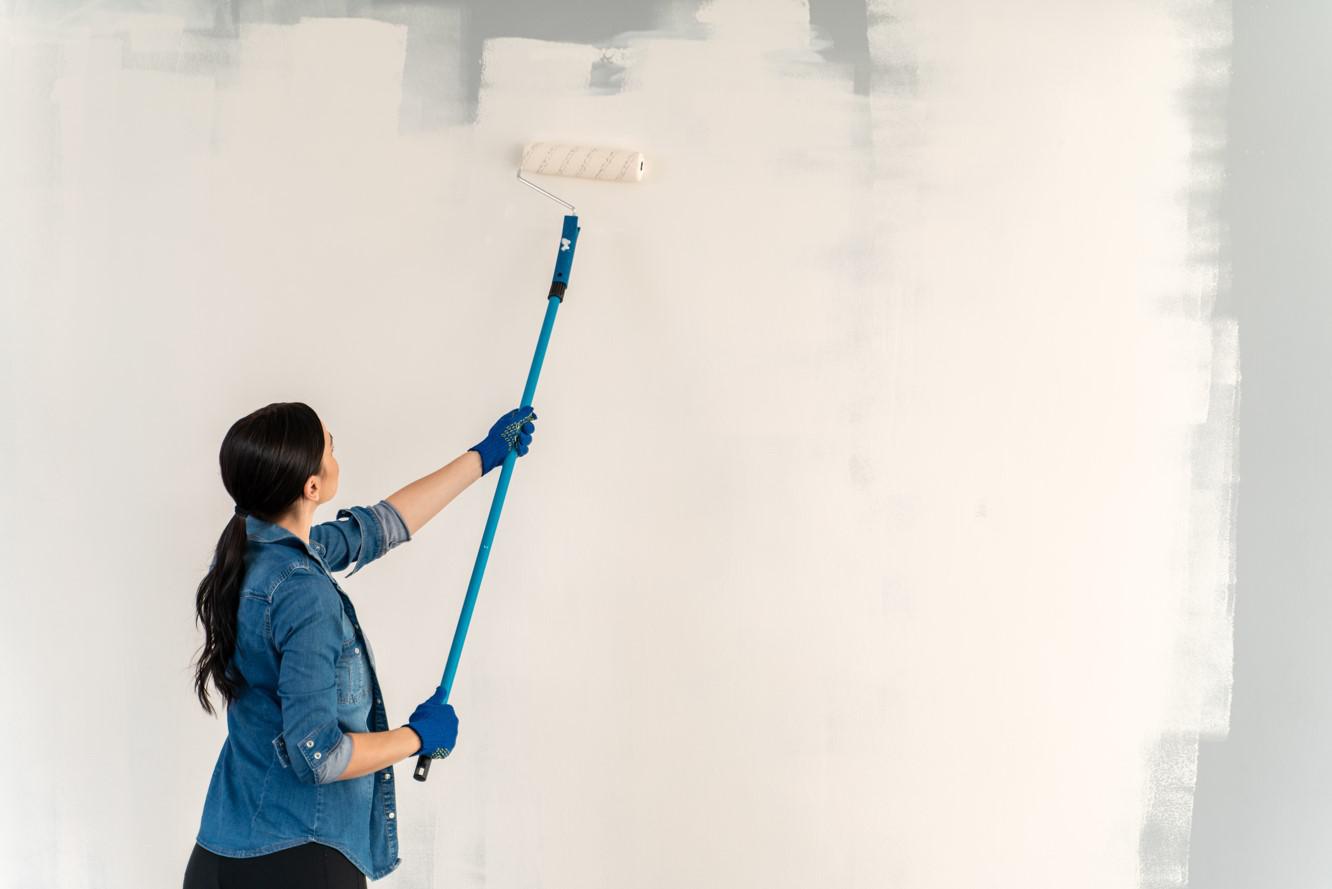 Для покраски больших поверхностей кисти не подходят — эти работы выполняются валиком