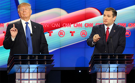 Кандидаты в президенты США от Республиканской партии Дональд Трамп&nbsp;и&nbsp;Тед Круз (слева направо)


