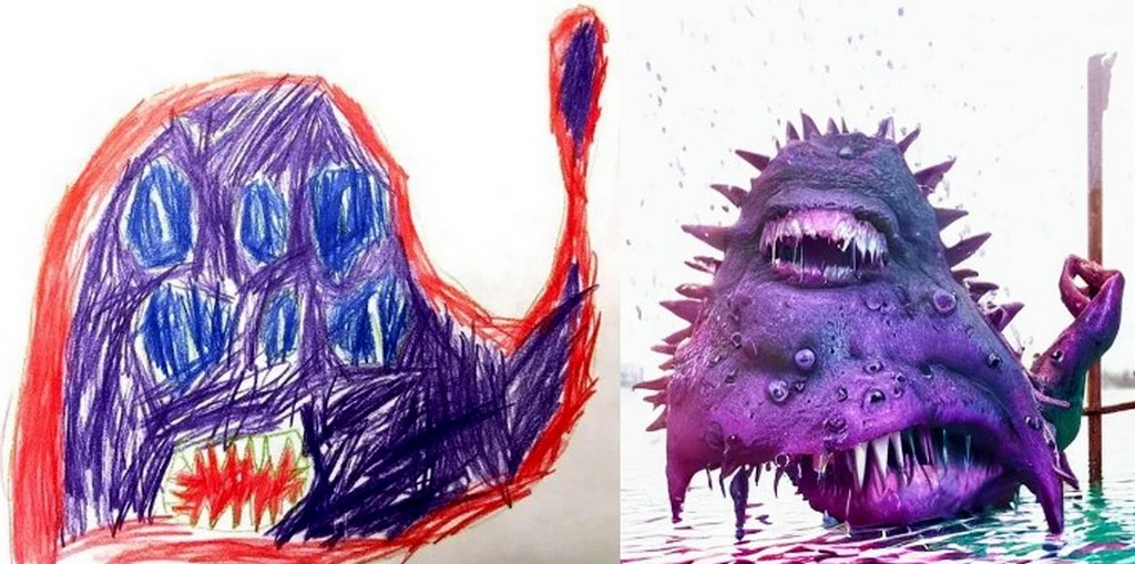 Исходное и конечное изображения детского рисунка