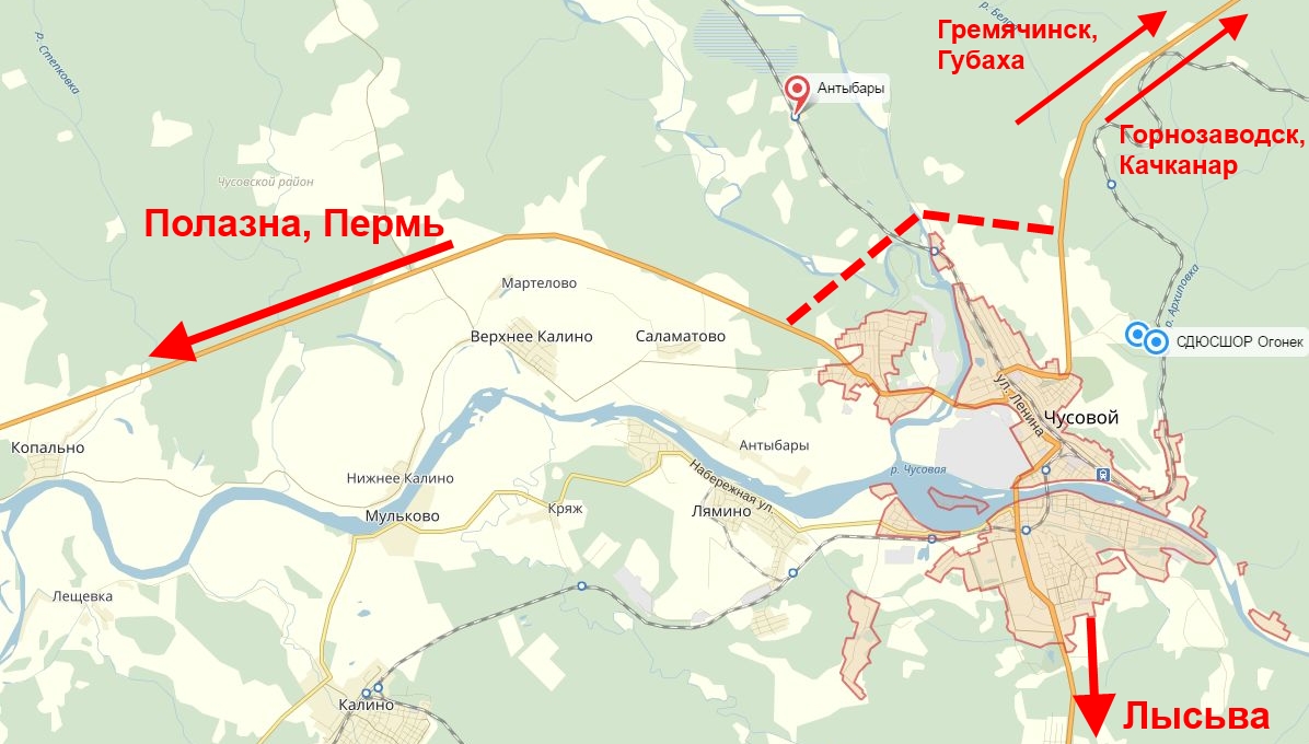 Схема строительства дороги обход города Чусовой