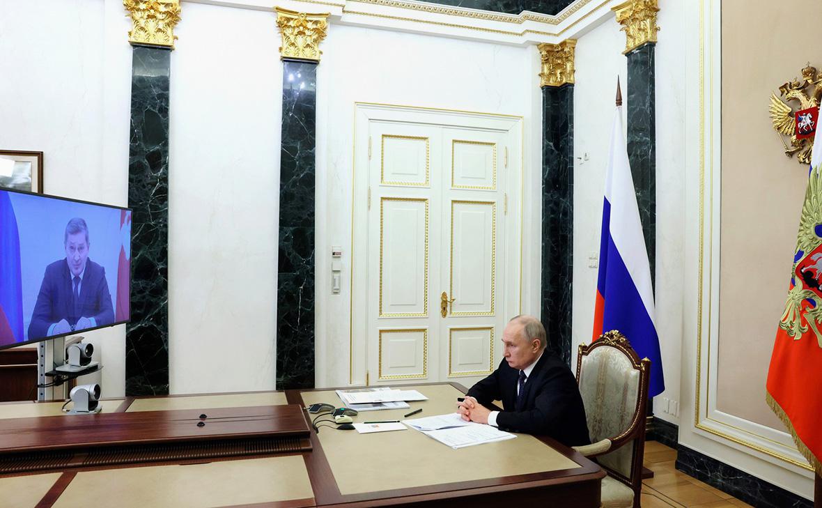 Андрей&nbsp;Бочаров и Владимир Путин на встрече&nbsp;в режиме видеоконференции