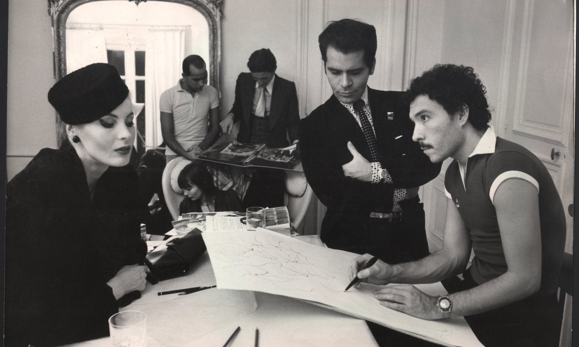 Эйя Векка Аджо, Хуан Рамос, Жак де Башер, Карл Лагерфельд и Антонио Лопес, Париж, 1973