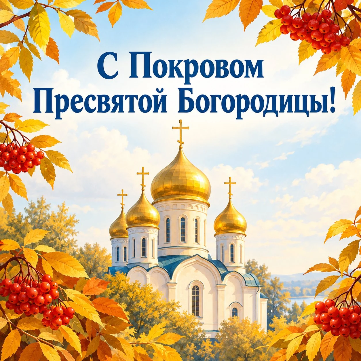 Яркая открытка к Покрову Пресвятой Богородицы