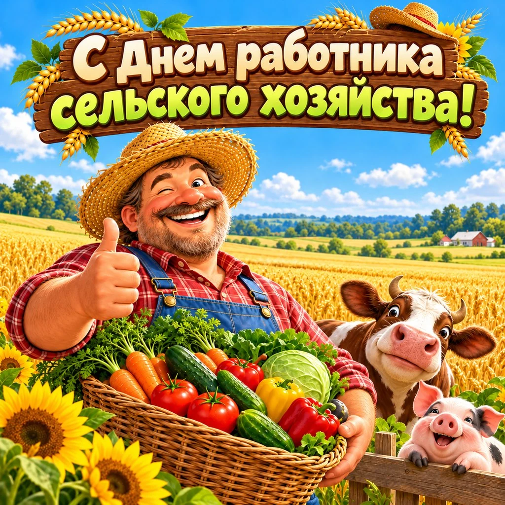 Прикольная открытка ко Дню работника сельского хозяйства с фермером