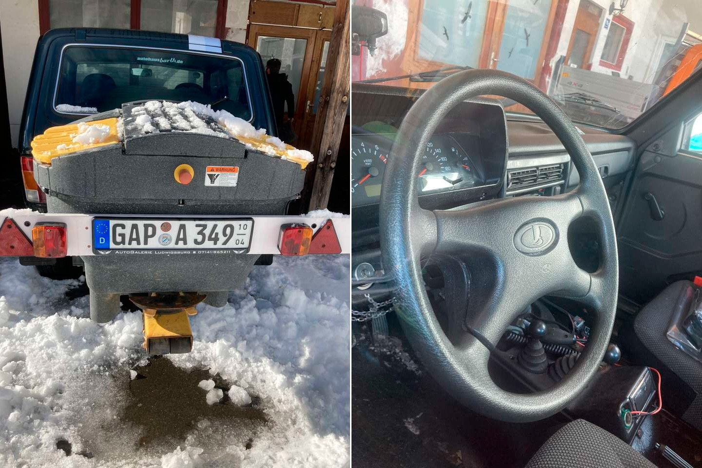 В Германии внедорожник Lada Niva превратили в снегоуборочную машину. Фото