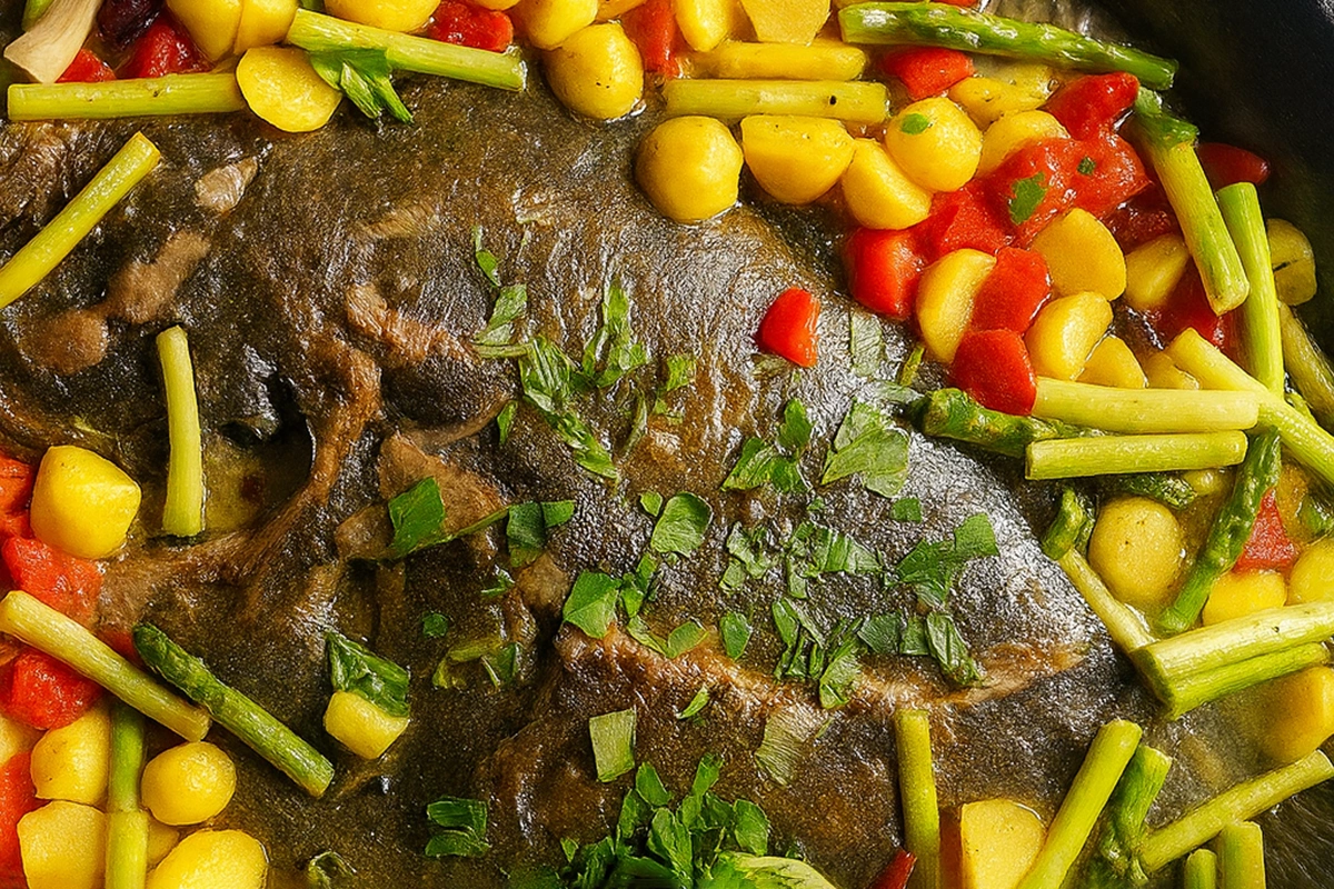 Тюрбо по-лигурийски, целиком, на сковороде