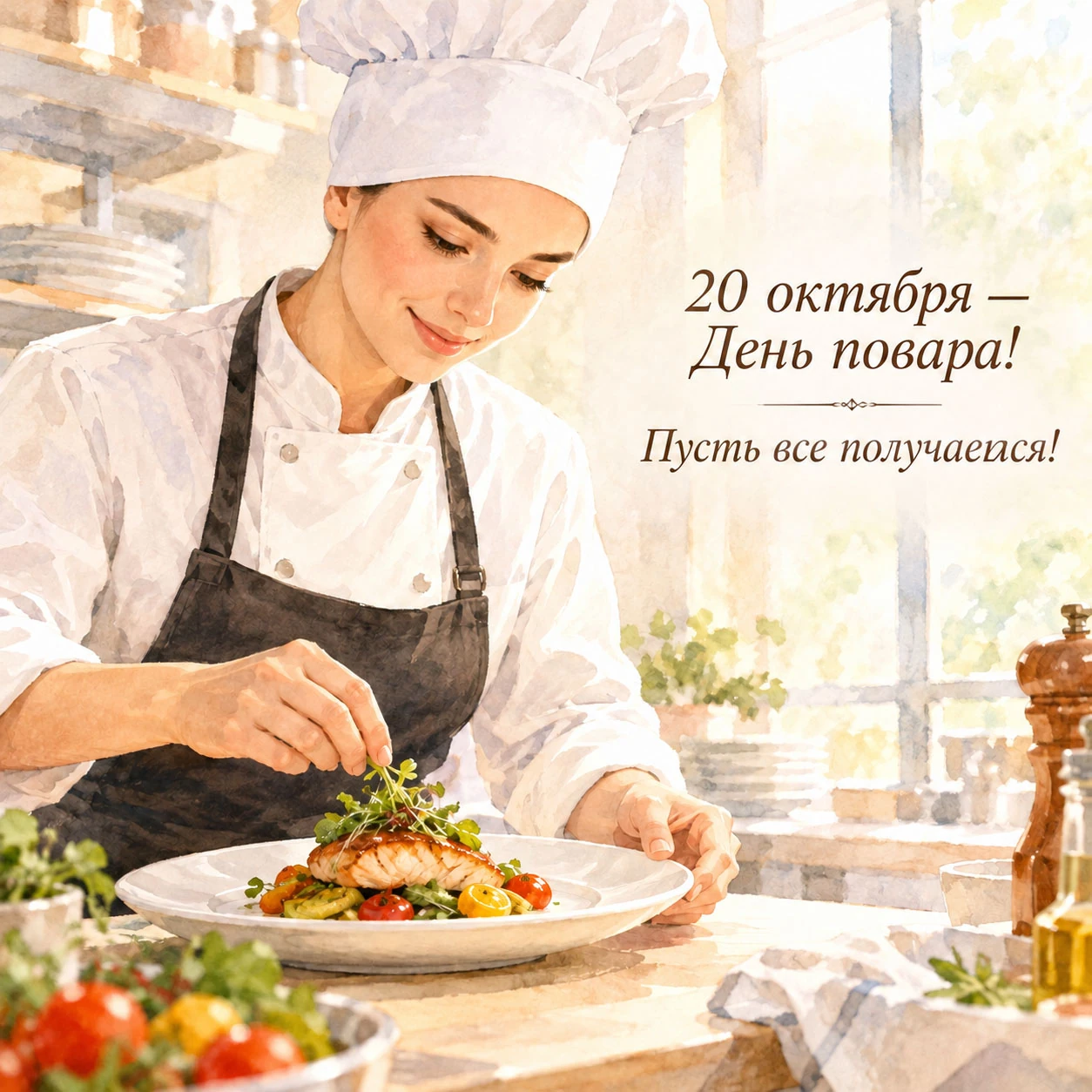 Нежная открытка ко Дню повара женщине