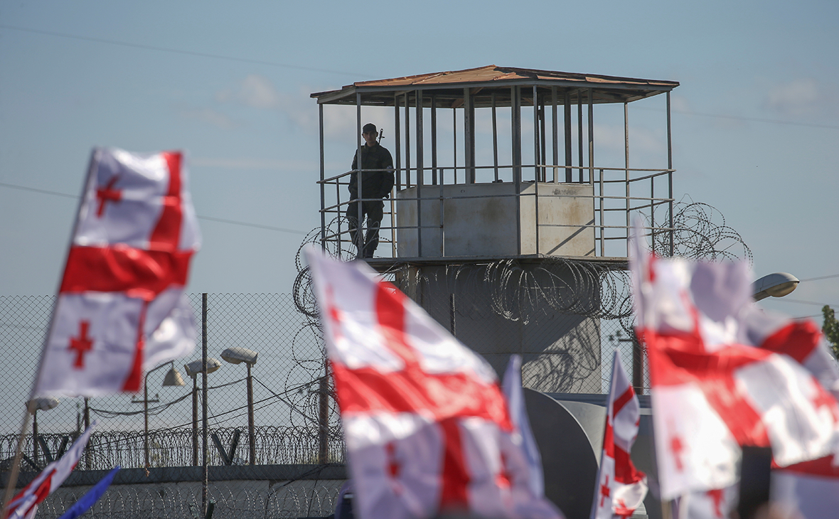 Opposition rally outside the prison where Mikhail Saakashvili was held