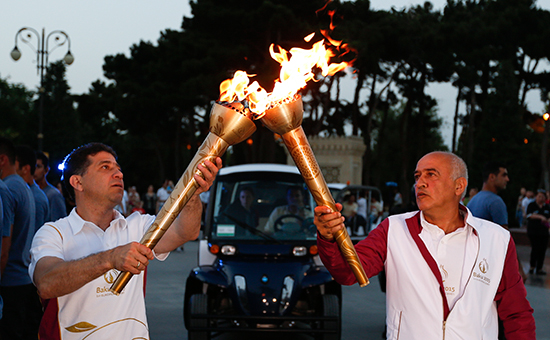 Участники эстафеты огня первых Европейских игр-2015