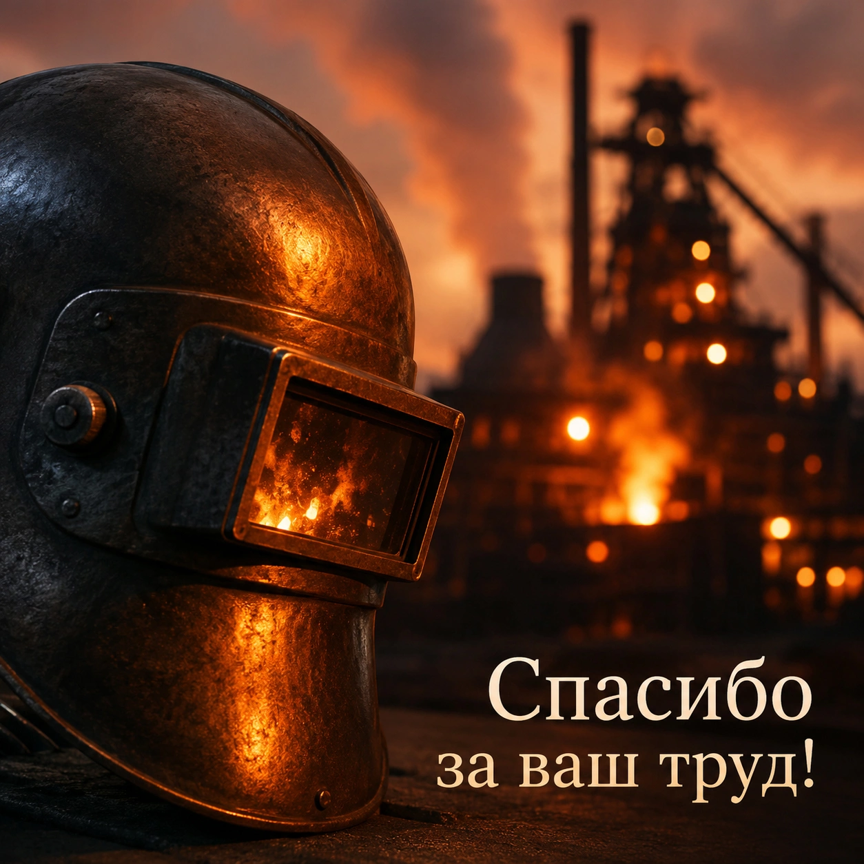 Открытка ко Дню металлурга с надписью «Спасибо за ваш труд!»