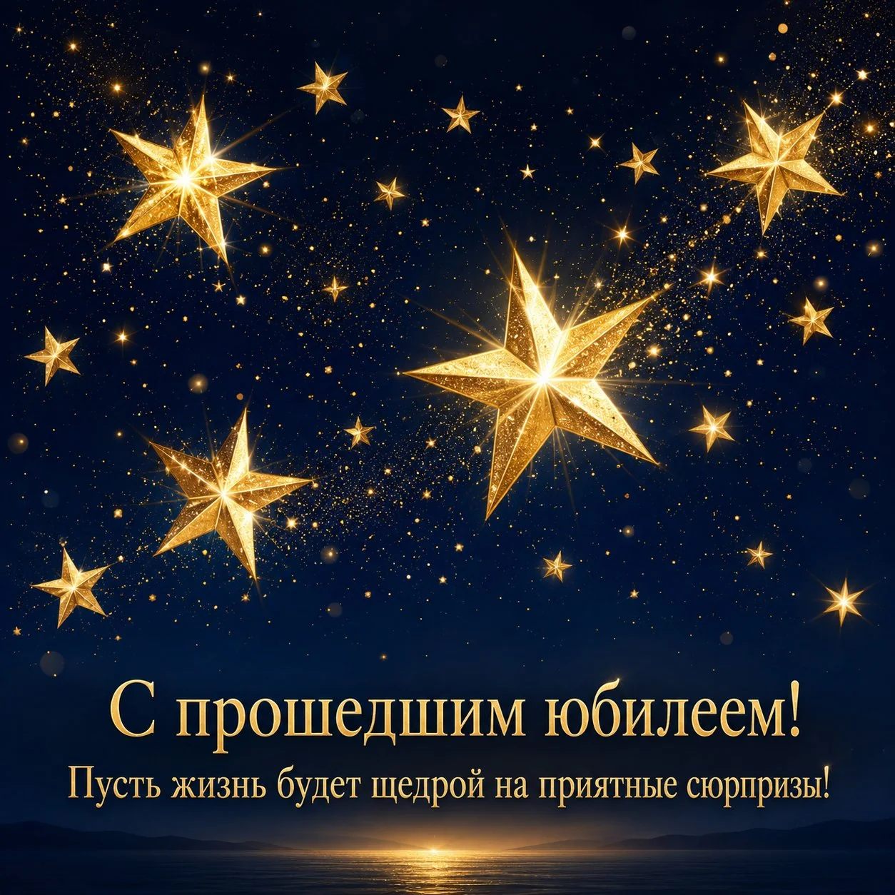 Яркая открытка с прошедшим юбилеем