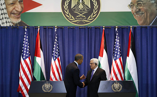 Бывший президент США Барак Обама и&nbsp;президент Палестины Махмуд Аббас
