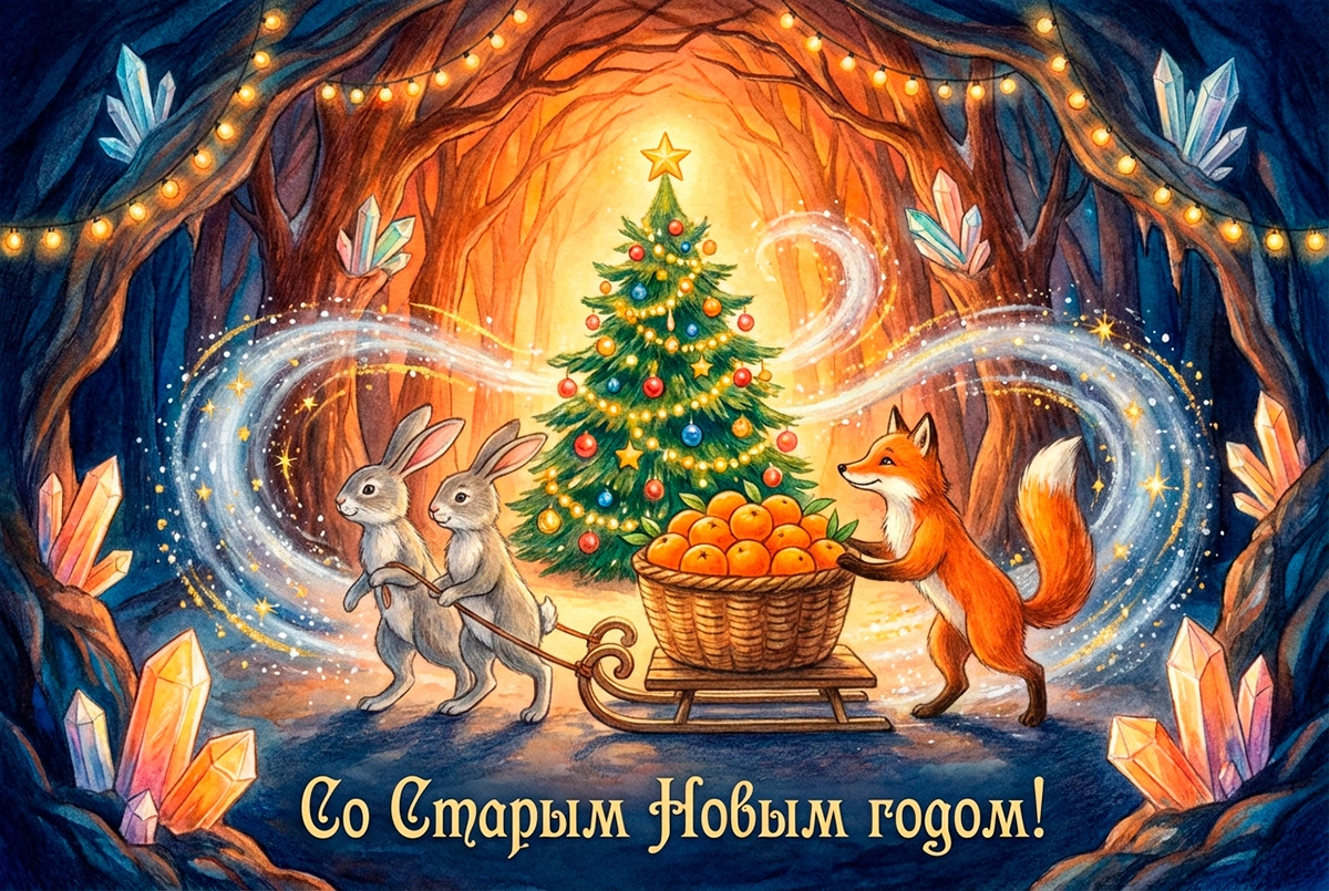15 открыток на Старый Новый год — 2026: советские и в стиле ретро