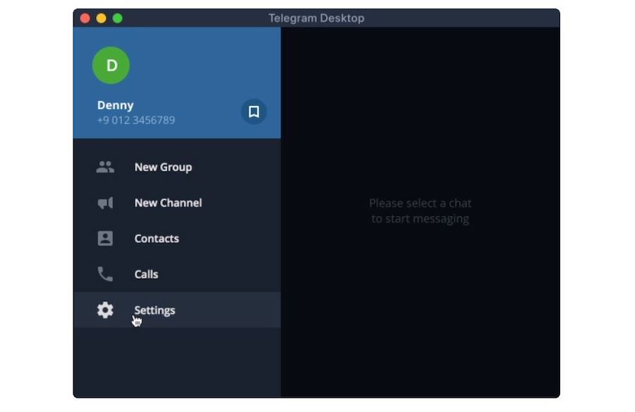 Открыть версию Telegram (&laquo;Телеграм&raquo;) для ПК, выбрать &laquo;Настройки&raquo; в версии для ПК