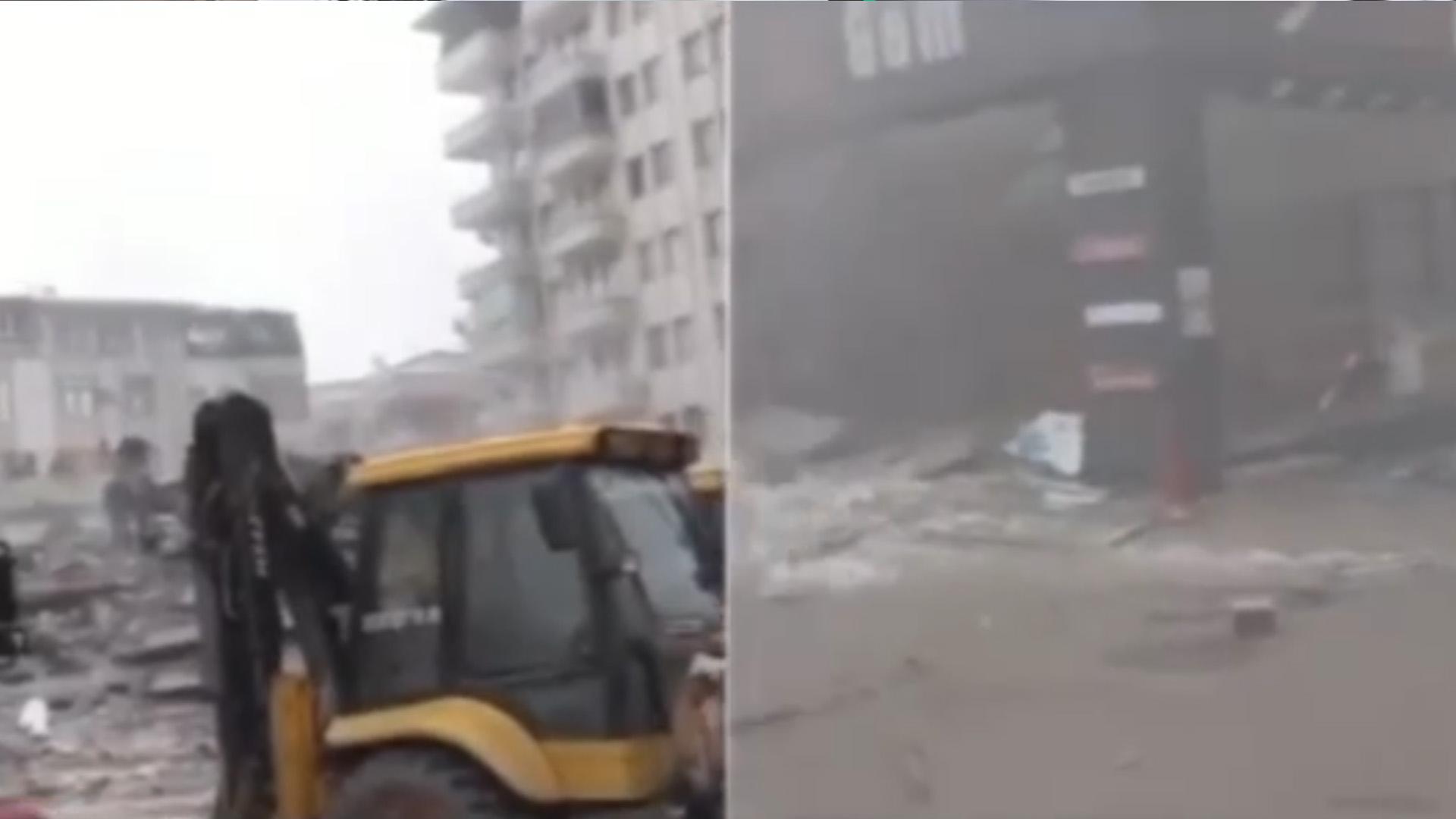 Обрушение здания из-за землетрясения в Турции в прямом эфире. Видео