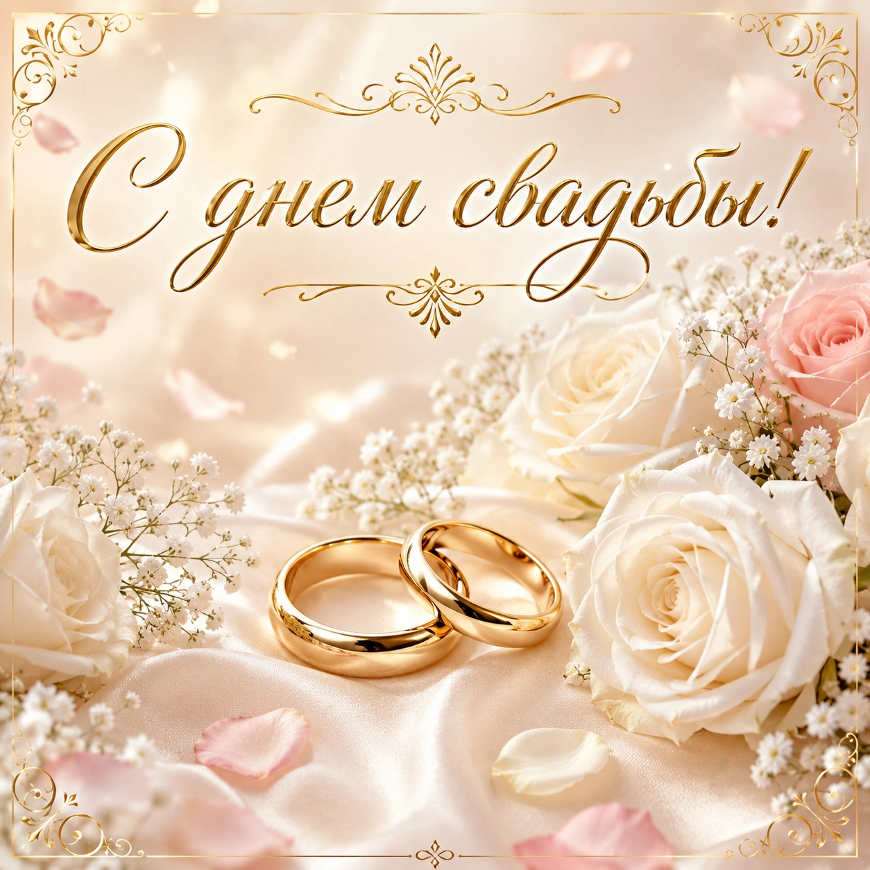 Открытка с надписью «С днем свадьбы!»