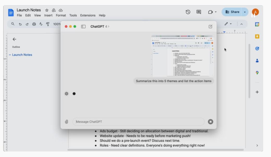 ChatGPT обобщает текст в Google Docs
