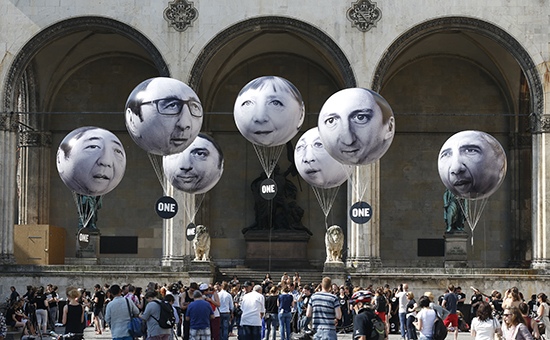 Воздушные шары с&nbsp;изображением лидеров стран&nbsp;&mdash; членов G7&nbsp;на&nbsp;улице в&nbsp;Мюнхене, Германия