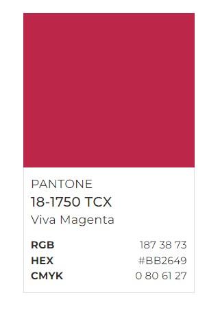 Цвет года 2023 по версии Pantone&nbsp;&mdash; насыщенный и вдохновляющий оттенок из семейства красных Viva Magenta 18-1750. Viva Magenta&nbsp;&mdash; смелый, яркий, безграничный оттенок. Создаст радостное настроение и придаст заряд бодрости и оптимизма.