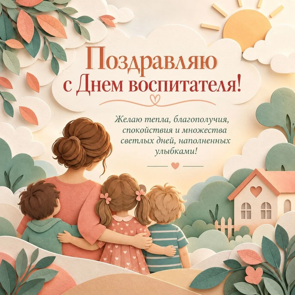 Нежная открытка ко Дню воспитателя с пожеланием тепла и благополучия