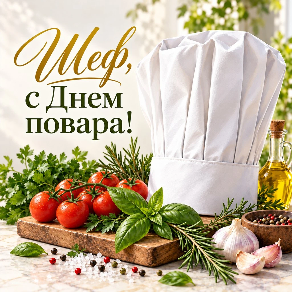 Красивая открытка ко Дню повара шеф-повару с колпаком