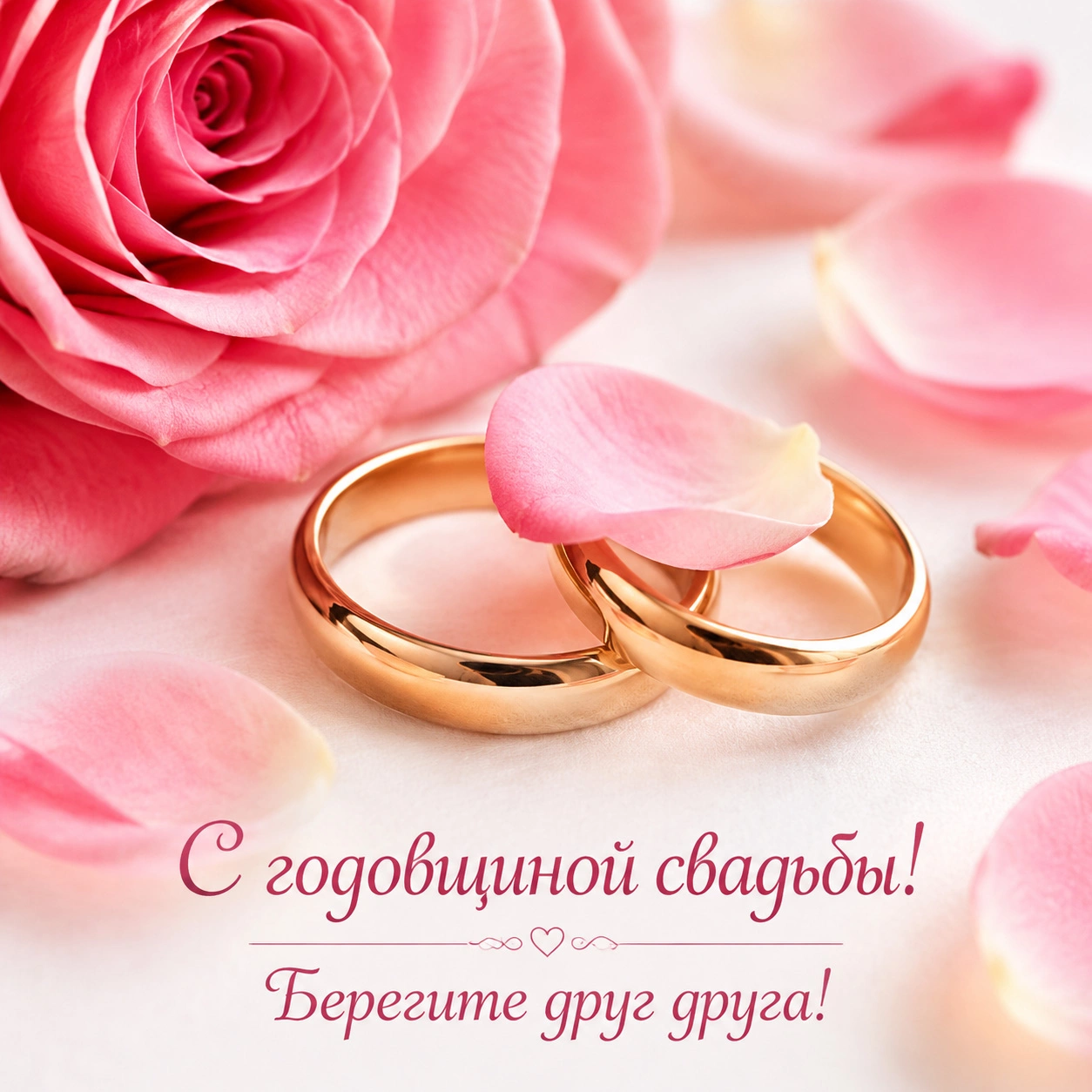 Нежная открытка с надписью «С годовщиной свадьбы! Берегите друг друга!»