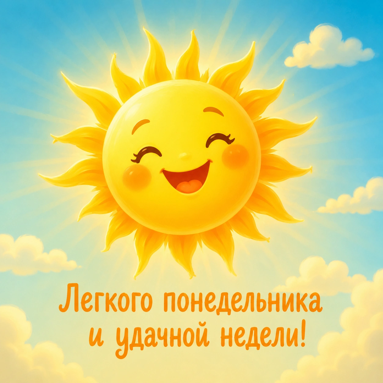 Яркая открытка с солнцем и пожеланием легкого понедельника