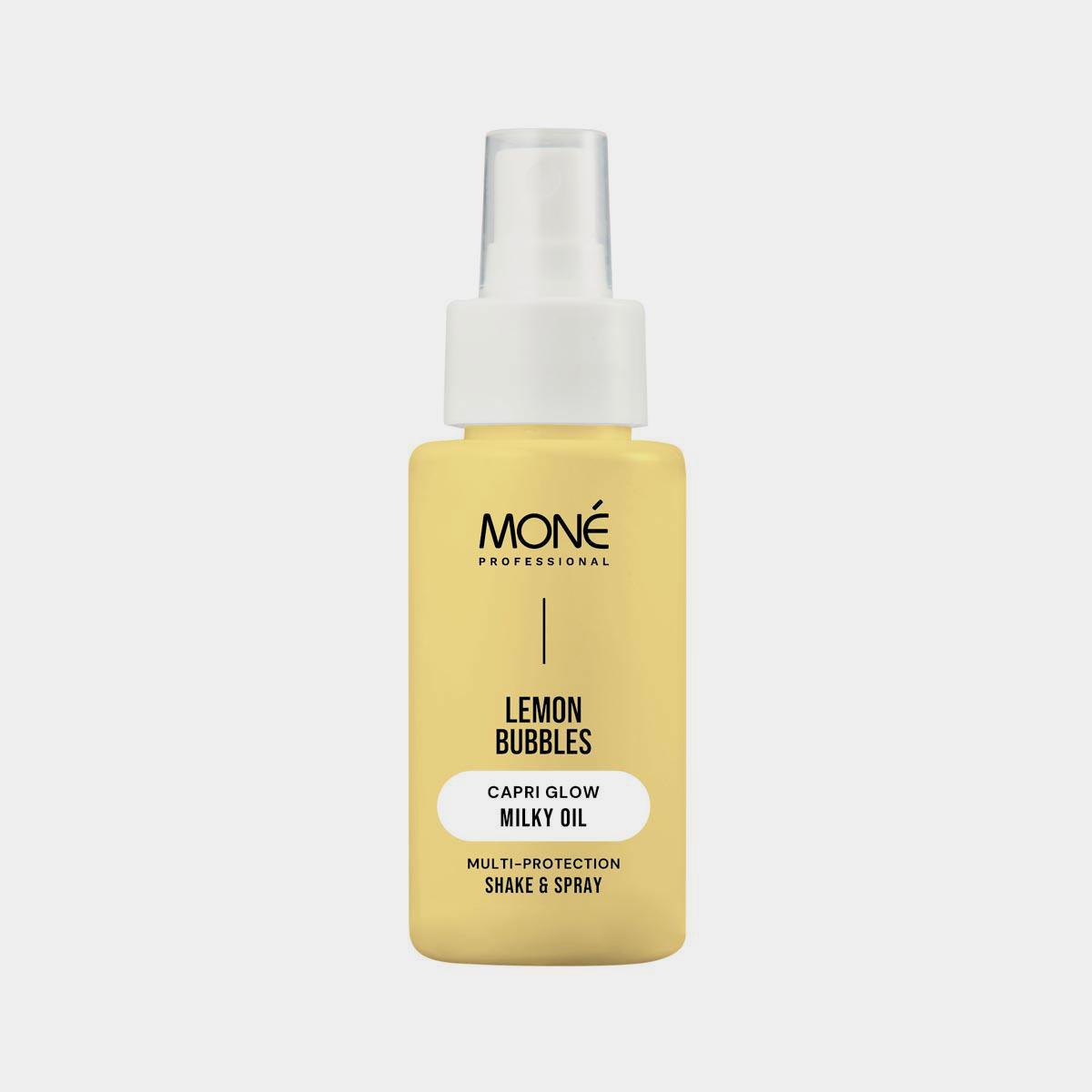 Масло-молочко солнцезащитное Lemon bubbles capri glow milky oil, Mone Professional, 2150 руб. («Золотое яблоко»)