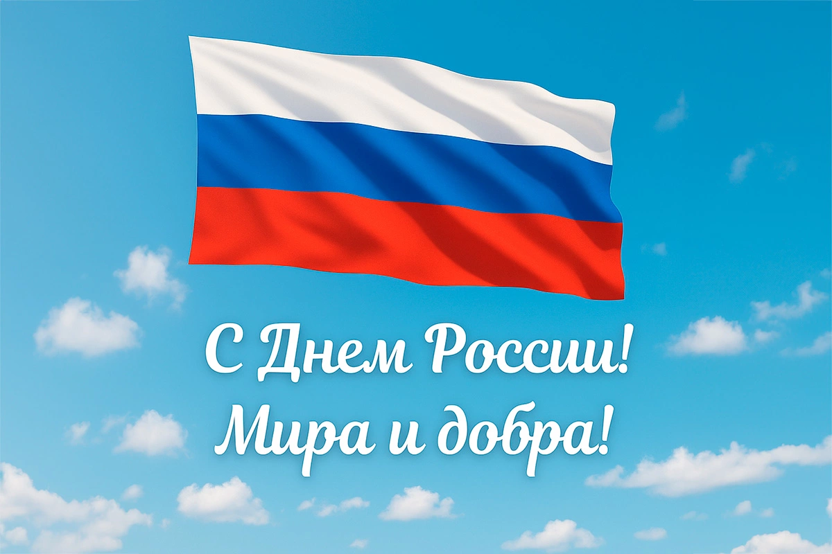 Флаг России на фоне голубого неба
