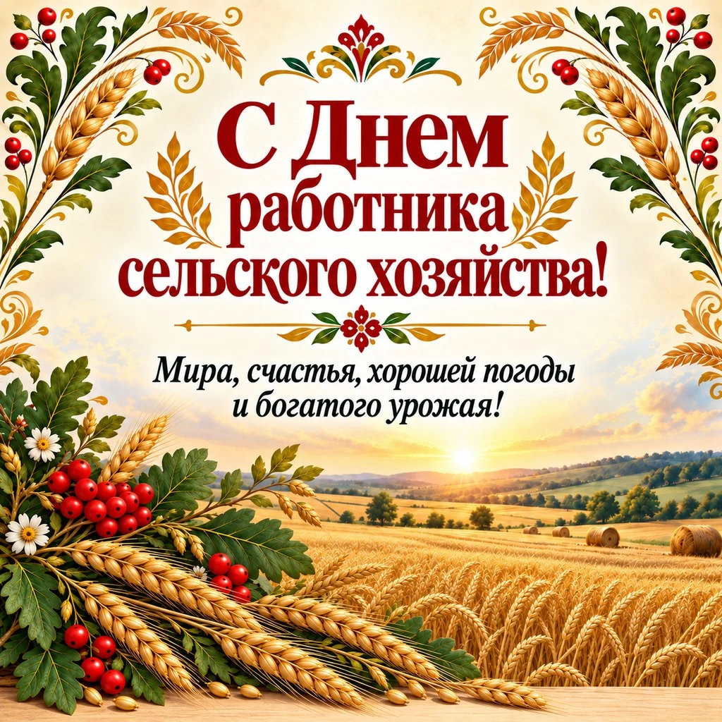Красивая открытка ко Дню работника сельского хозяйства с пожеланием мира и счастья