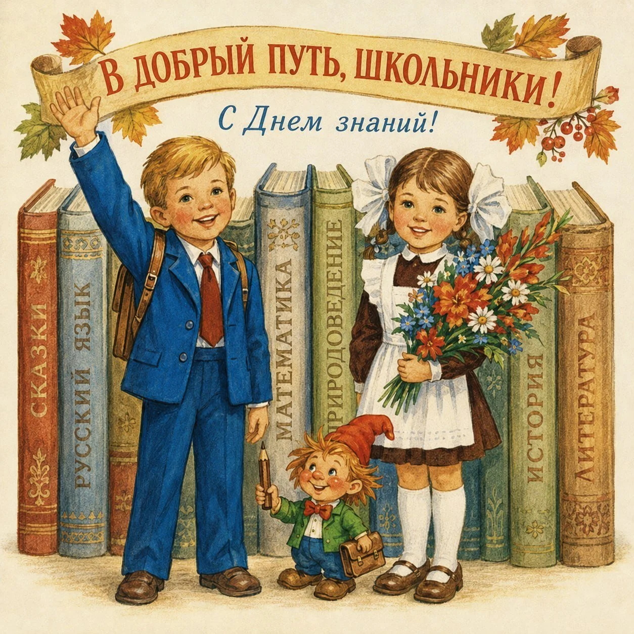 Красивая советская открытка с Днем знаний ученикам