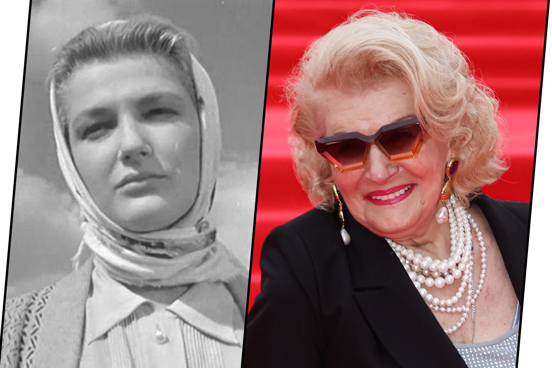 Светлана Дружинина в фильме «Дело было в Пенькове» (1957 год) и на церемонии закрытия 46-го Московского международного кинофестиваля в 2024 году