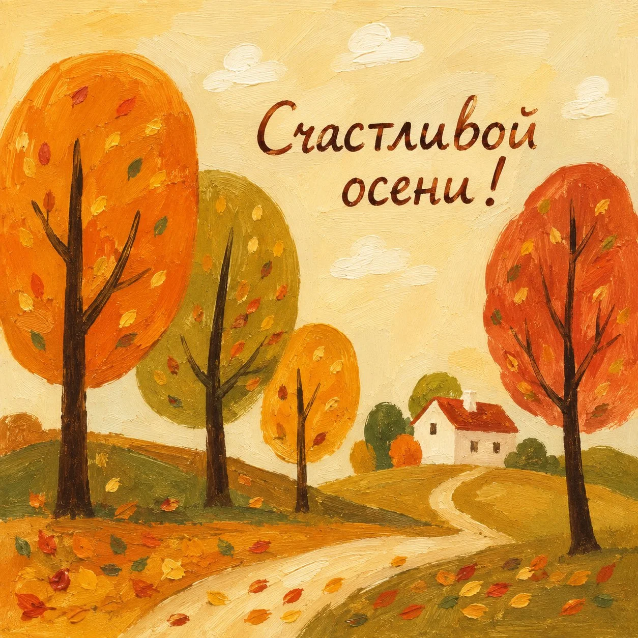 Красивая осенняя открытка с пожеланием «Счастливой осени!»